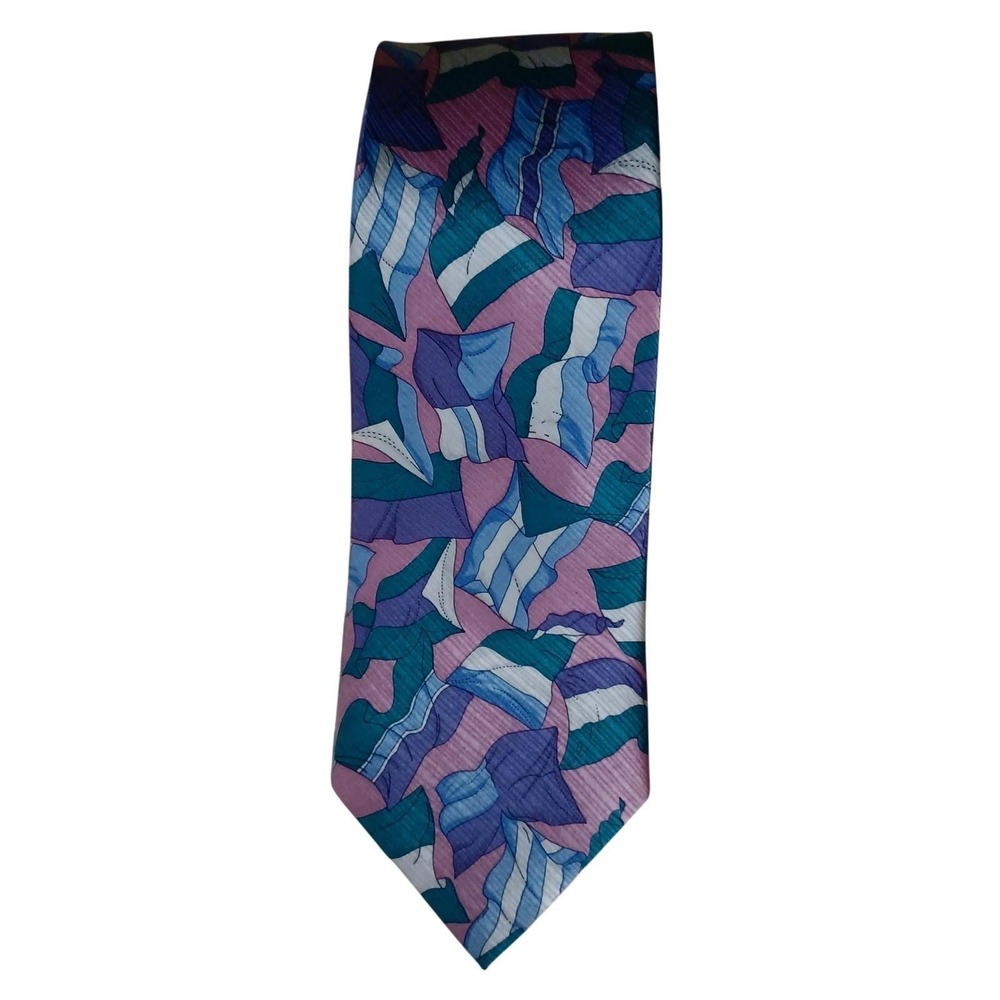 John Blair Mens Silk Tie Abstract Geometric Purple Teal Pink XL Extra Long 4in